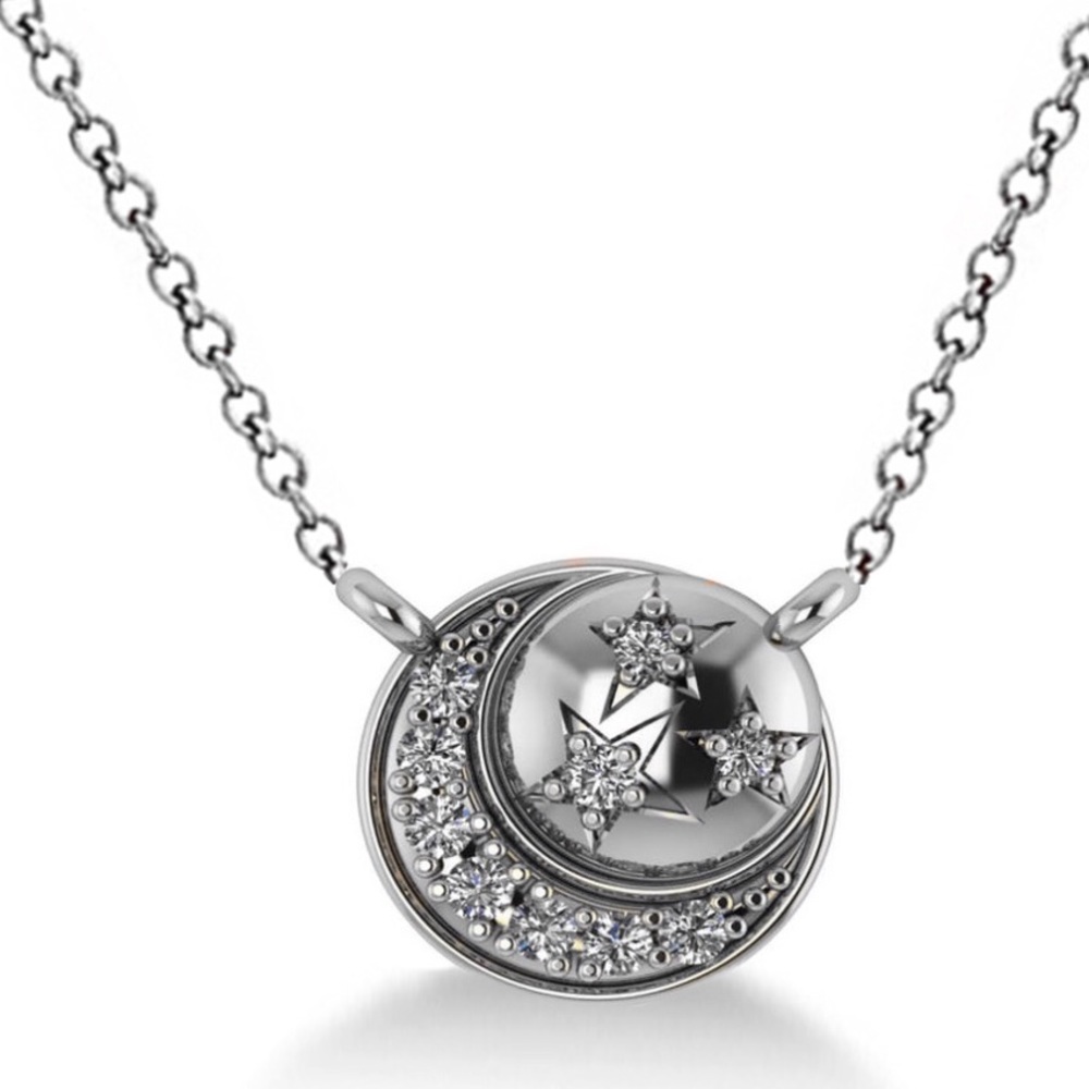 NEW Moon/Stars Necklace, 14k White Gold & Diamonds